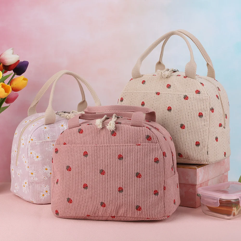 Corduroy Insulated Lunch Bag for Women and Kids