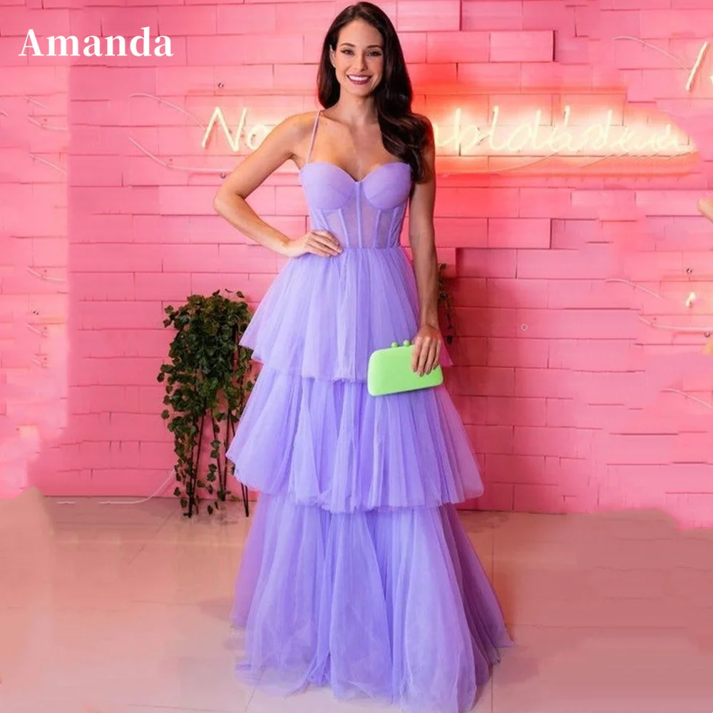 

Amanda Lavender Spaghetti Strap Prom Dress فستان سهرة Multilayer Sweetheart Formal Occasion Dresses Sexy Wedding Party Dress