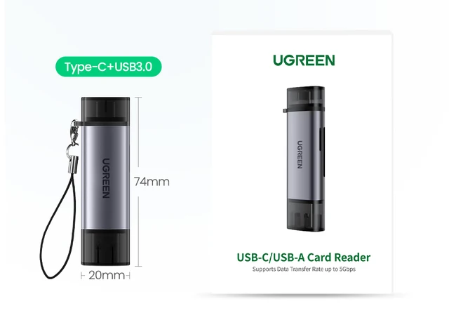 Adaptateur Ugreen de carte SD / micro SD (USB-A / USB-C) noir (CM304) - ✓