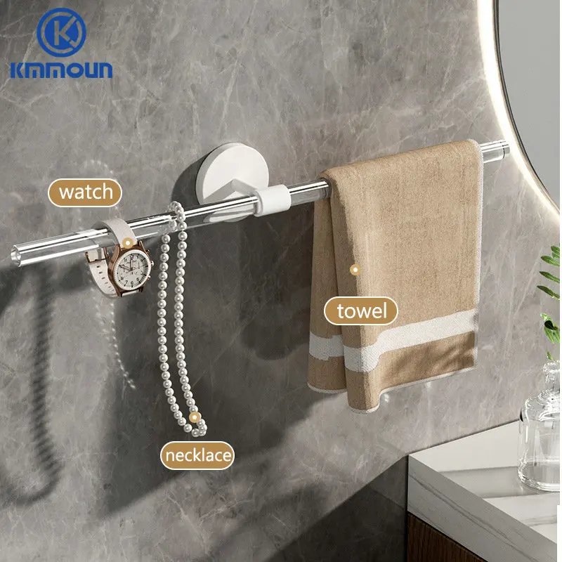 Aluminum + Acryliy Towel Bar Towel Rack Shower Holder Wall Mounted Bathroom Shelf Kitchen Storage Rack Hook