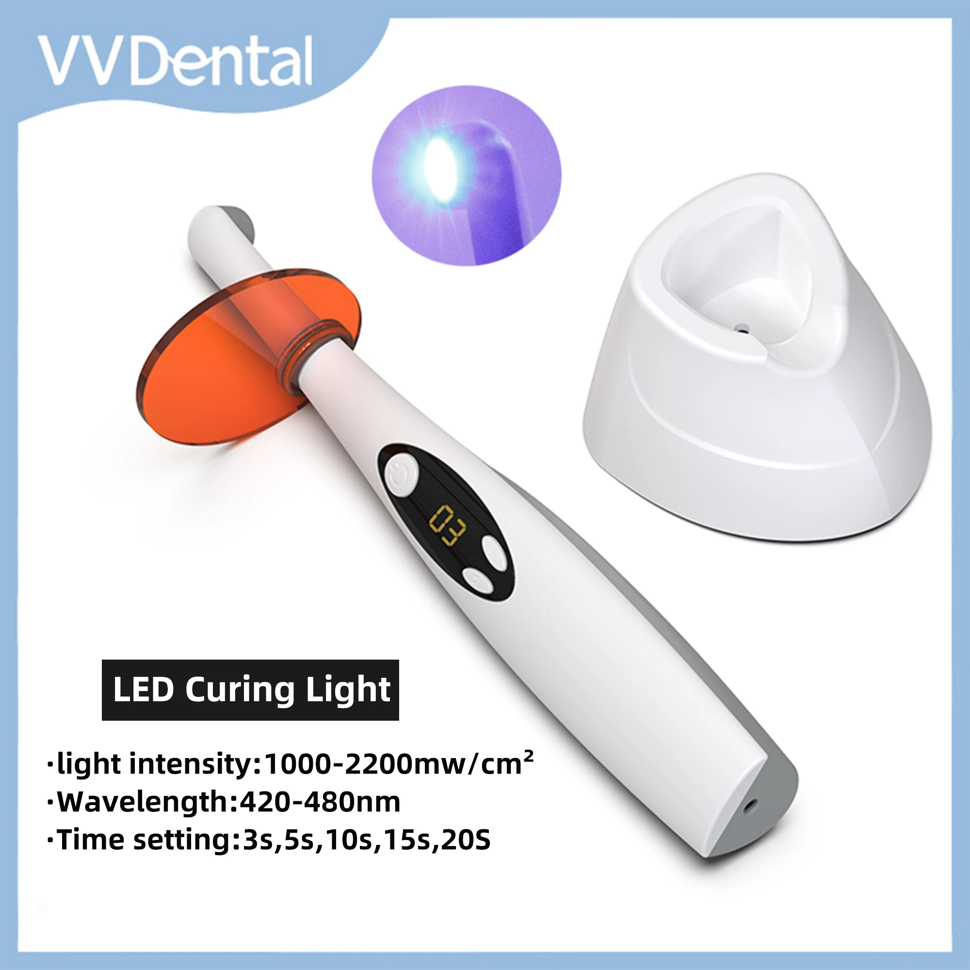 VV Dental Беспроводная фотополимеризатор искусственной фотополимеризатор 3 секунды лампа для отверждения смолы 1800-2200 МВт/км² стоматологическое оборудование