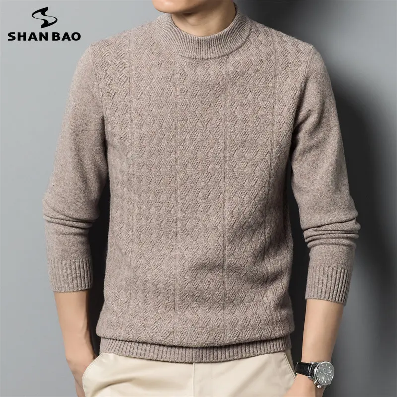 

Autumn/winter New Luxury High Quality 100% Wool Thick Warm Men's Business Casual Round Neck Sweater Classic Diamond Fit Pullover