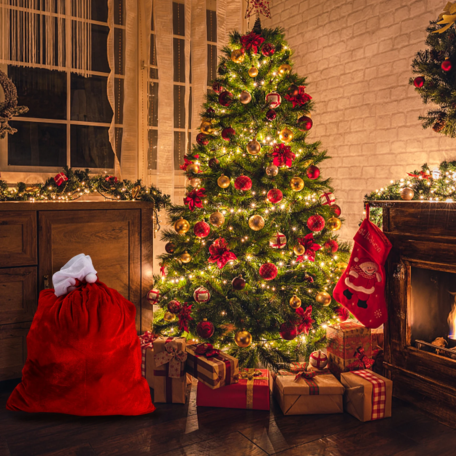 Claus Gift Bags Decorations Gold Velvet Super Large High-grade Christmas Creative New Year 70x50cm Red Santa
