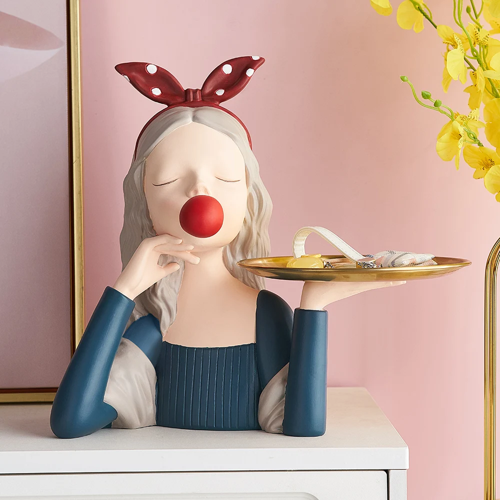 

Kawaii Home Oranments Nordic Princess Storage Tray Decoration Bubble Girl Statues Fruit Plate Living Room Tabletop Accessories