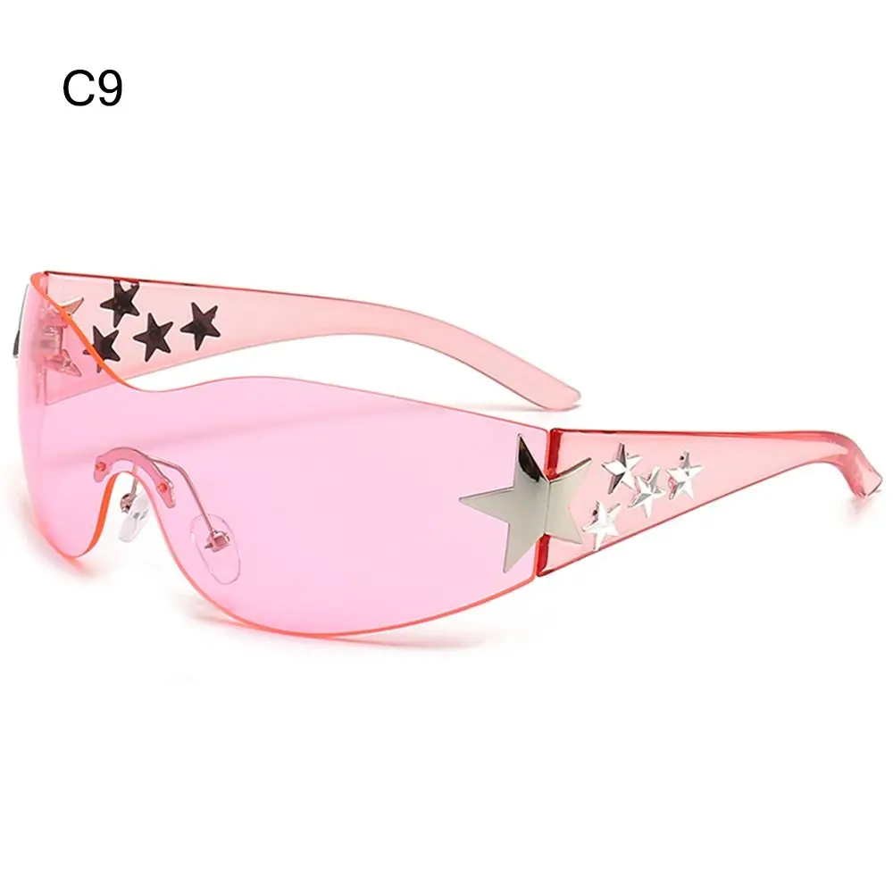  - Y2K Sunglasses for Women Men Trendy Rimless Star Punk One Piece Goggles Oversized Wrap Around Shades 2000's Eyewear UV400 Shades