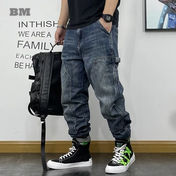 American Fashion Hip Hop Cargo Jeans Streetwear Skateboard Harem Trousers Men Clothing Japanese Harajuku Denim Casual Pants Male 1