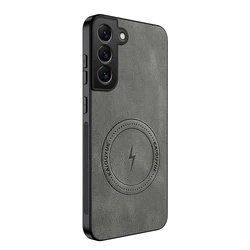 Leather Matte Frosted Magnetic Shockproof Phone Case with Soft Bumper Cover - Galaxy S23 Ultra (Gray)