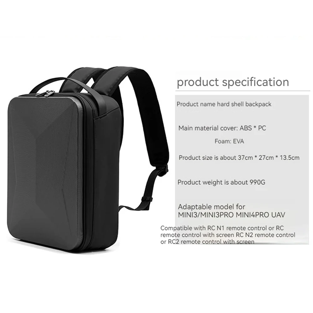 Sac à dos de transport pour drone DJI Mini 3/4 Pro avec étui rigide ABS+EVA, vue latérale montrant les poches