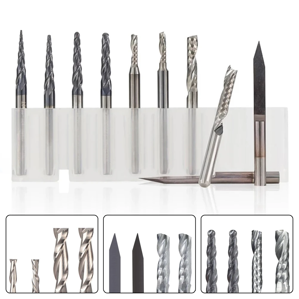 

High Work Efficiency 3018 3018pro Engraving Machines Engraving Bit Set Milling Cutter 1 Set 1/8\\'\\' Shank 10pcs