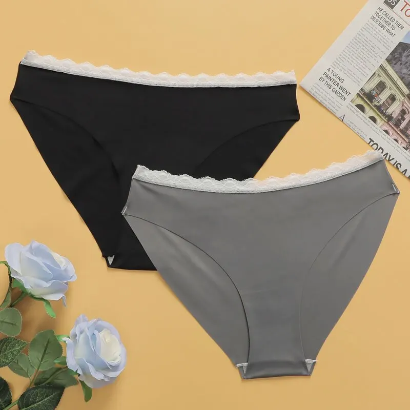 Women Panties 1PC Female Ice Silk Comfortable Antibacterial Crotch Lace Low Waist