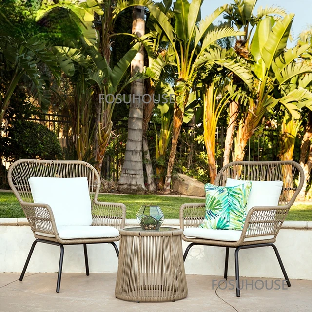 Mobili da esterno moderni per balcone terrazza Rattan sedie tavolo da tè  tre pezzi Set cortile giardino per il tempo libero poltrona da esterno -  AliExpress