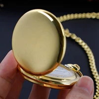 Classic Vintage Golden-Tone Quartz Pocket Watch with Arabic Numerals & Adjustable Chain - Round Men's Fashion Accessory