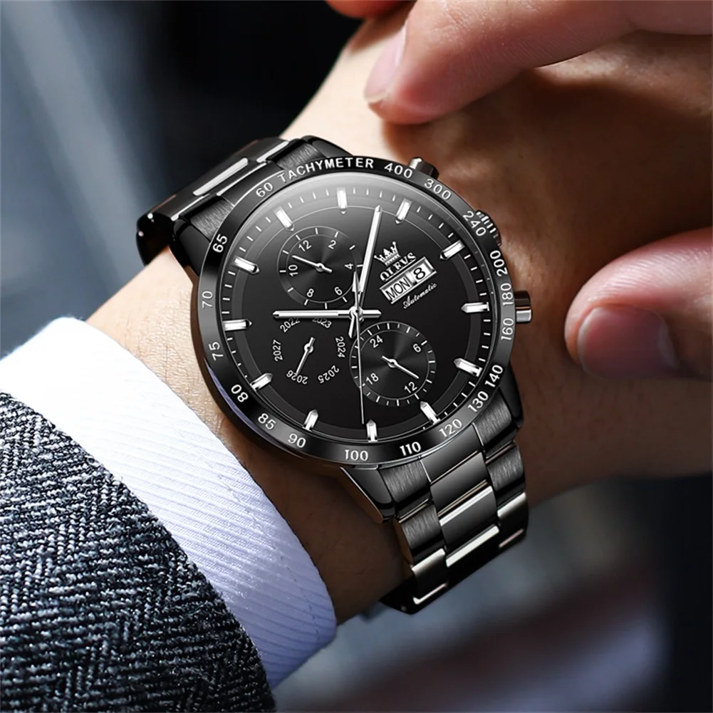 OLEVS Top Brand Luxury Black Steel Watch Men Sports Watches Military Automatic Mechanical Male Wrist Watch Clock Man Relogio