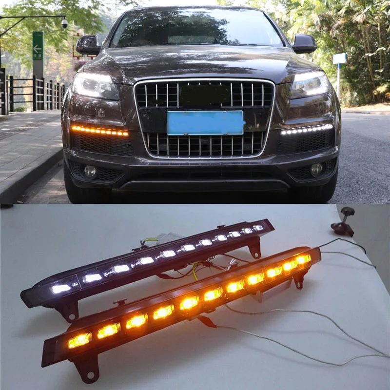 

2pcs LED DRL Daytime Running Lights for Audi Q7 2006- 2009 Daylight Fog Lamp with Yellow Turn Signal
