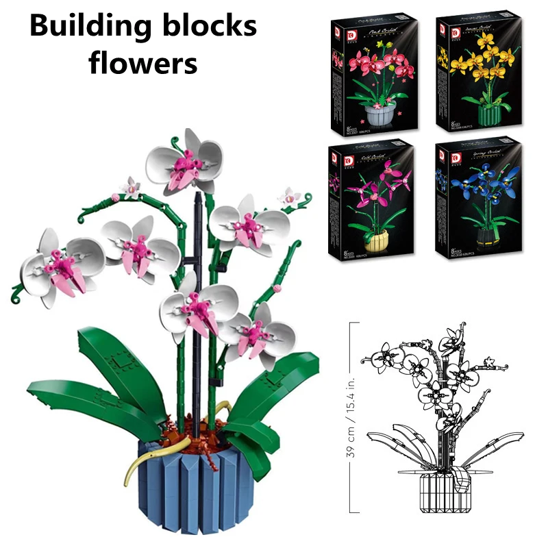 

Bouquet Orchid block flower Succulents Potted Building Blocks Romantic Kit Assembly Home decoration girl gifts