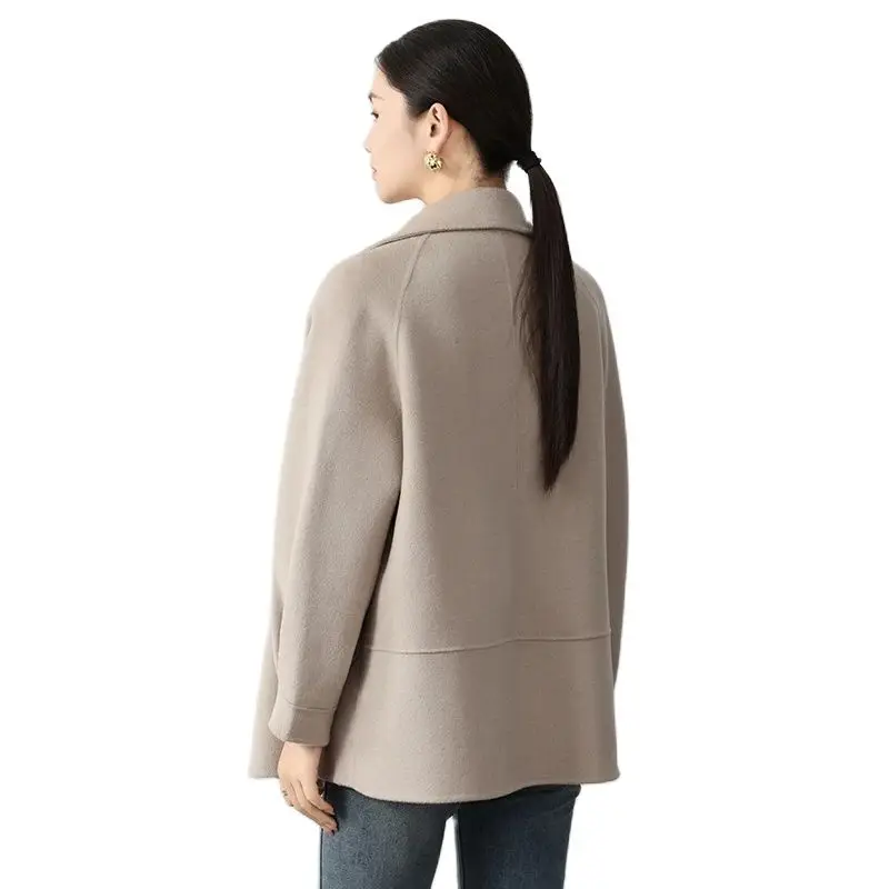 Autumn Winter Double Sided Woolen Jacket Short Chic Mother Clothing 100% Pure Wool Coat Suit Collar Woolen Coat