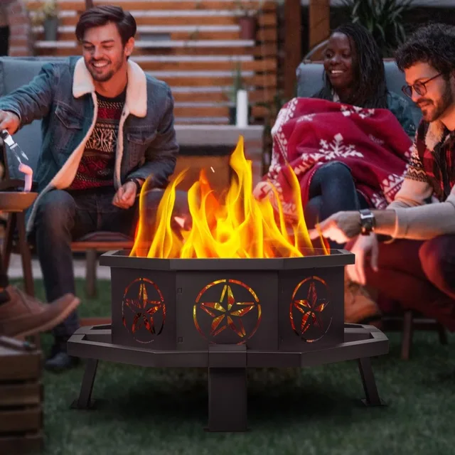 35 Inch Octagonal Wood Burning Fire Pit for Outdoor Bonfire Camping Backyard Patio - Firepits Designed for outside Use 6