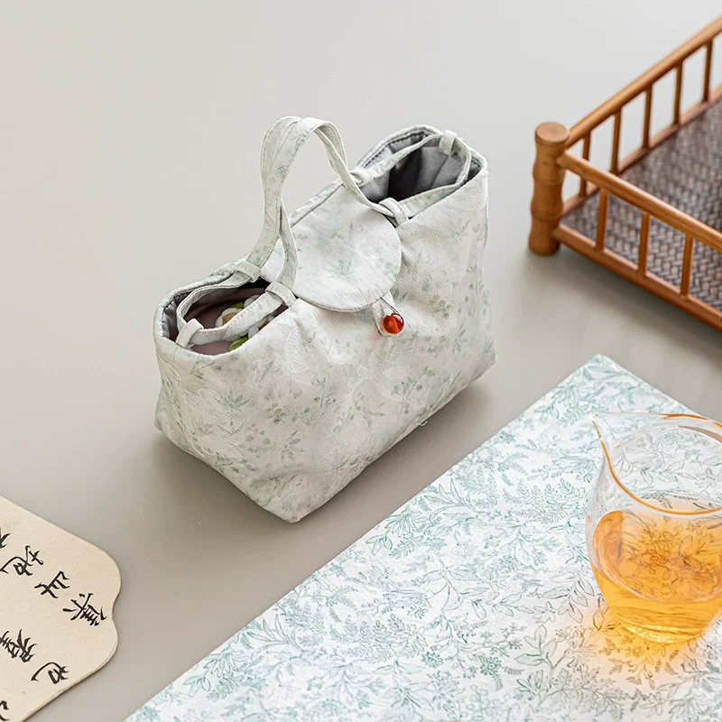 Traditional Chinese-style Tea Set Storage Bag Travel Pouch for Teapot, Cloud Gauze Cup Sleeve, Anti-Slip Tea Ceremony Accessorie