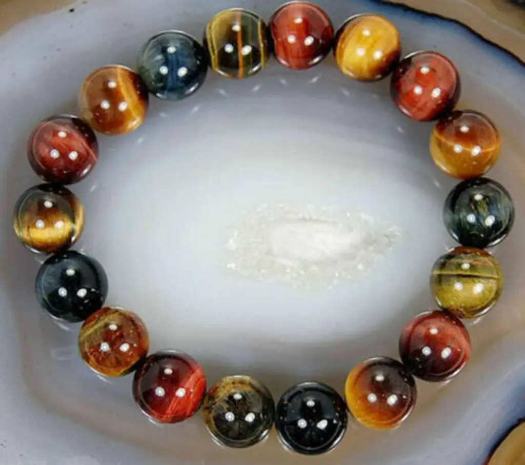 

New 8mm Natural Colorful Tiger's Eye Stone Round Beads Stretchy Bracelet 7.5in