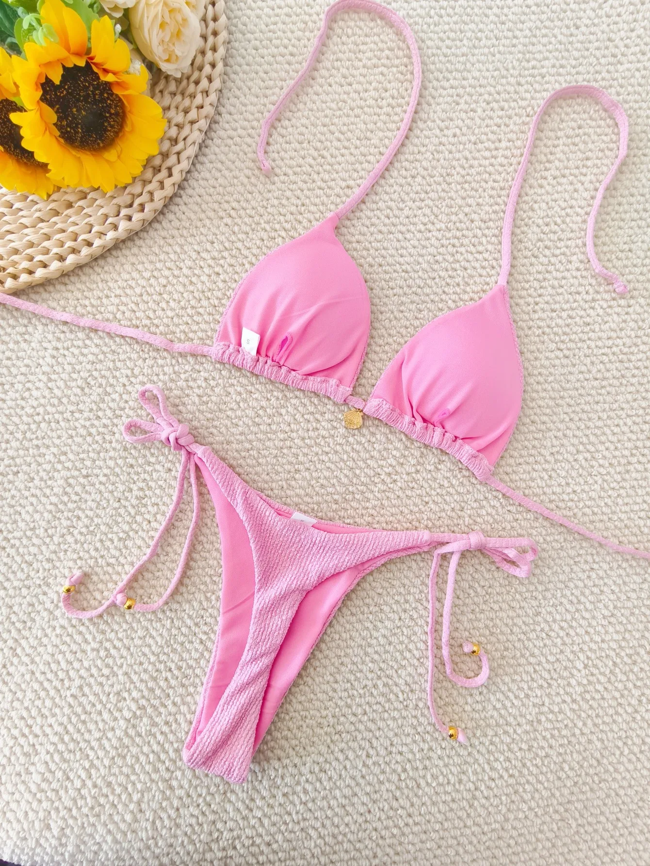 Solid Color Bikini - Women's Swimwear Set | Sexy Strap Split Shell Suit