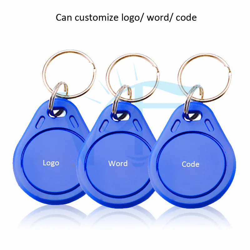 100PCS/Lot IC Cards 13.56MHZ Key Tag Blue Keyfob M1 Entrance Guard Smart Badge Access Control Door Opener Unlock Not ID For 200C