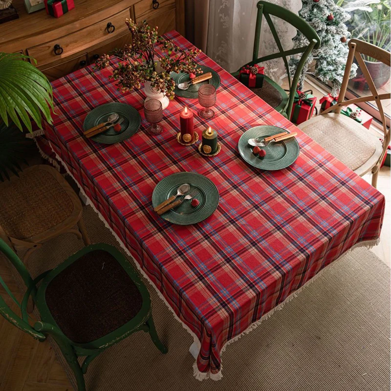 Table Cover Buffalo Checked Tassel Rectangle Plaid Polyester for Holiday Picnic Dining Room