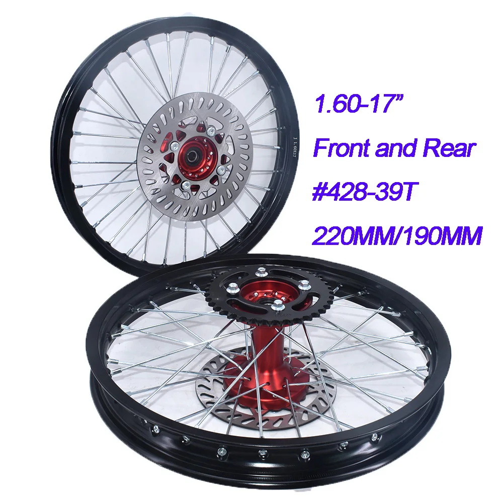 

1.60-17 Inch Front And Rear Aluminum Alloy Wheel Rims CNC Hub #428 Sprocket Brake Disc Plate 220MM/190MM