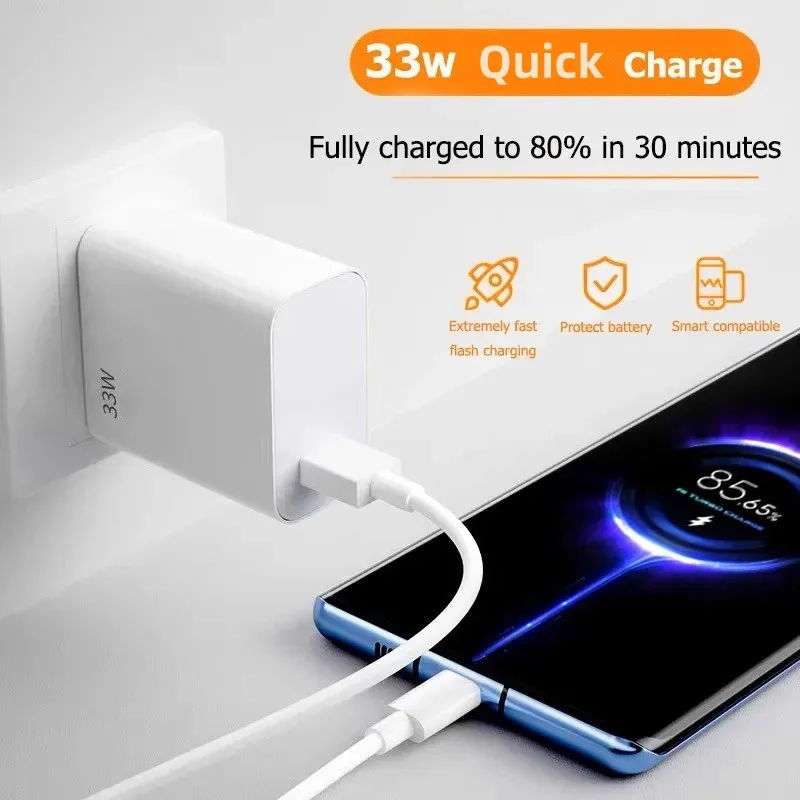 Quick Charge 3.0 USB Fast Charger 33W Wall Adapter EU US Plug For iPhone Xiaomi Huawei Samsung Mobile Phone 6A USB Type-C Cable