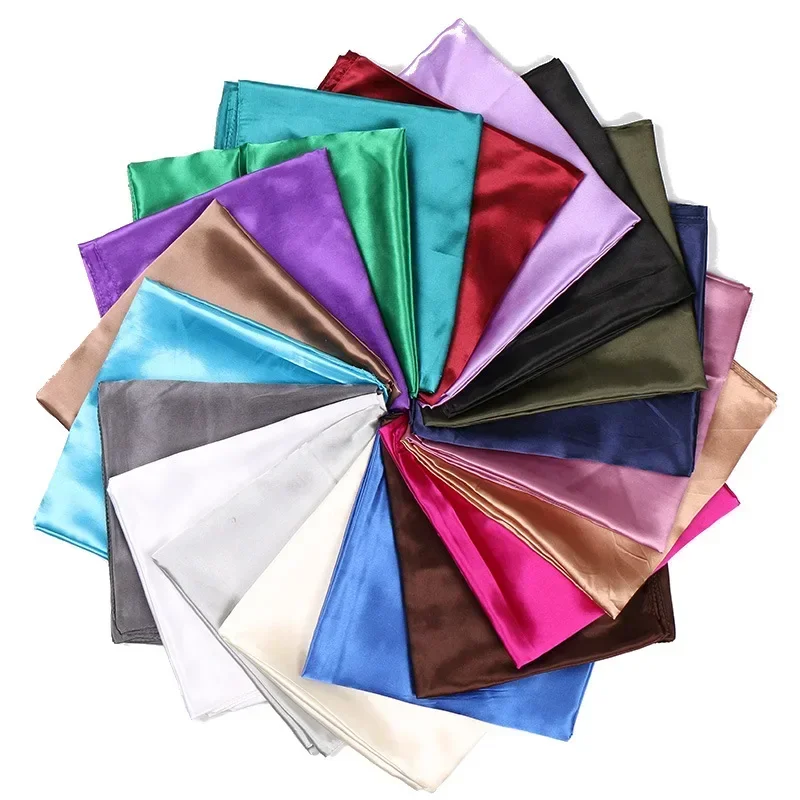 90X90 Satin Silk Scarf Hijab Solid Women Shiny Square Wrap Shawl Head Neck Cover Plain Hair Tie Band Beach Hijab Female Foulard 6