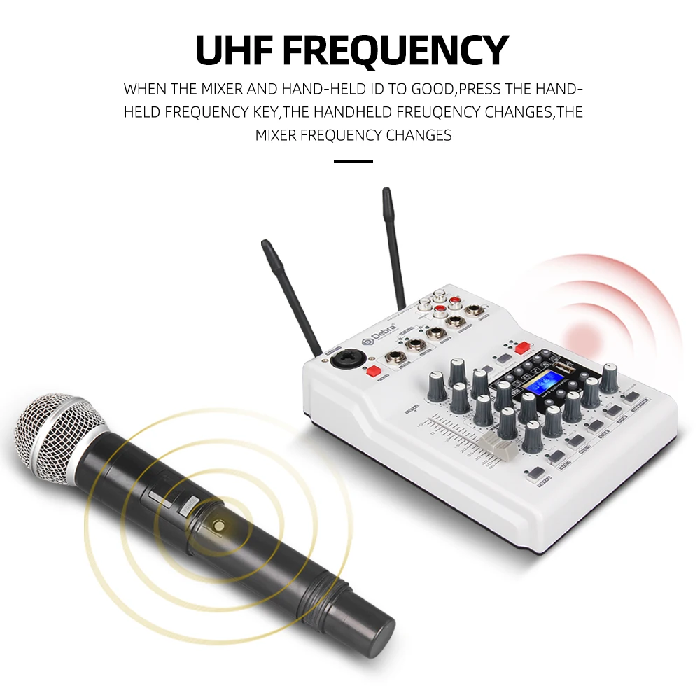 Audio MM-02  DJ Mixer Console With UHF 2  Wireless Microphones with 48V Phantom
