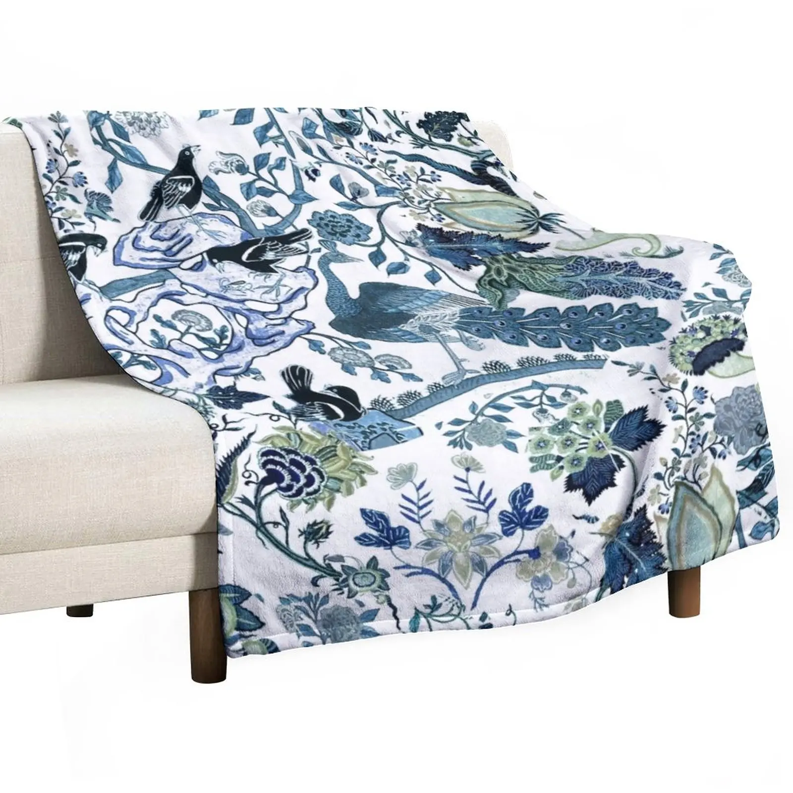 

Chinoiserie Blue, chintz, blues, greens, birds and florals Throw Blanket Blankets For Sofas sofa bed