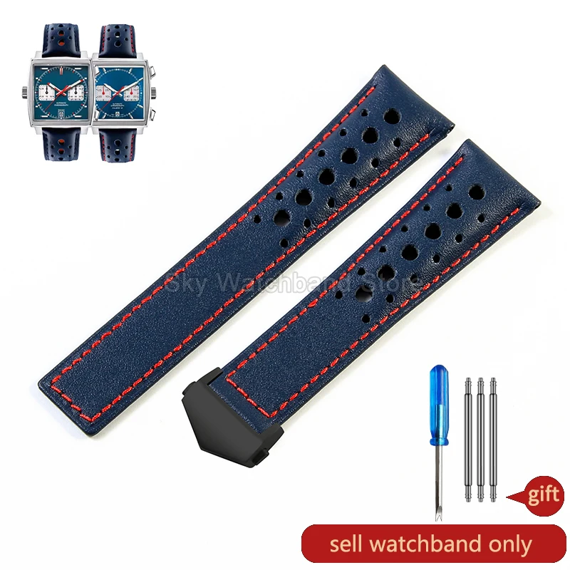 High-Quality 22mm Genuine Cowhide Leather Watchband - Elastic, Comfortable, Sweatproof Strap