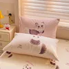 Cute Pink Cartoon Cat Towel Embroidery Girls Kids Bedding Set Soft Washed Cotton Duvet Covers Set Bed Sheet Pillowcases 3/4Pcs 5