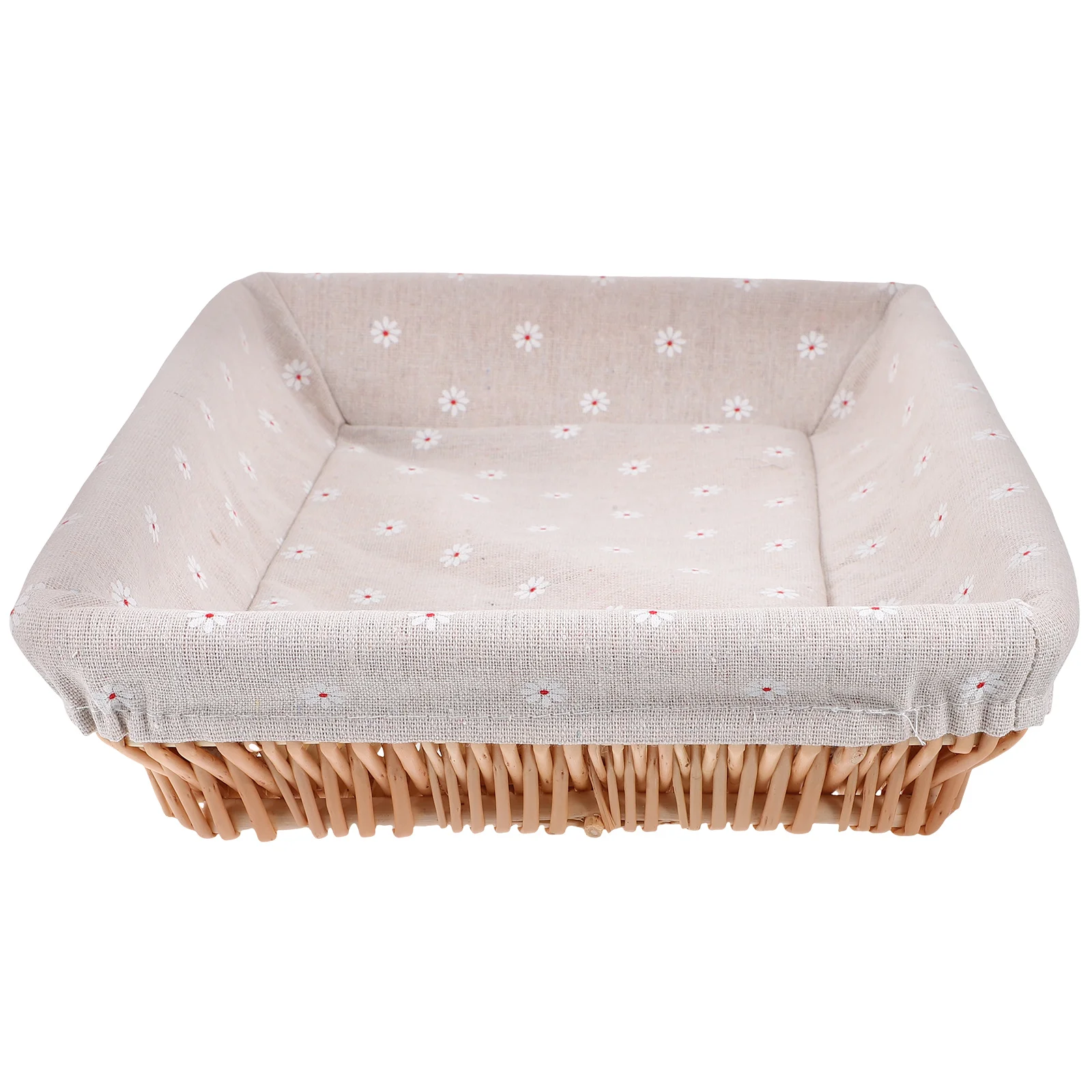 

Wicker Woven Storage Tray Basket with Fabric Lining Dried Fruit Bread Baskets Decorative Bin Organizer Desktop Holder