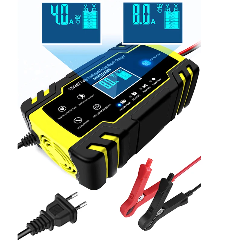 12/24V 8A Smart Car Battery Chargers Portable Automatic Battery Chargers for Car Motorcycle Lawn Mower Boat RV SUV ATV Lead Acid