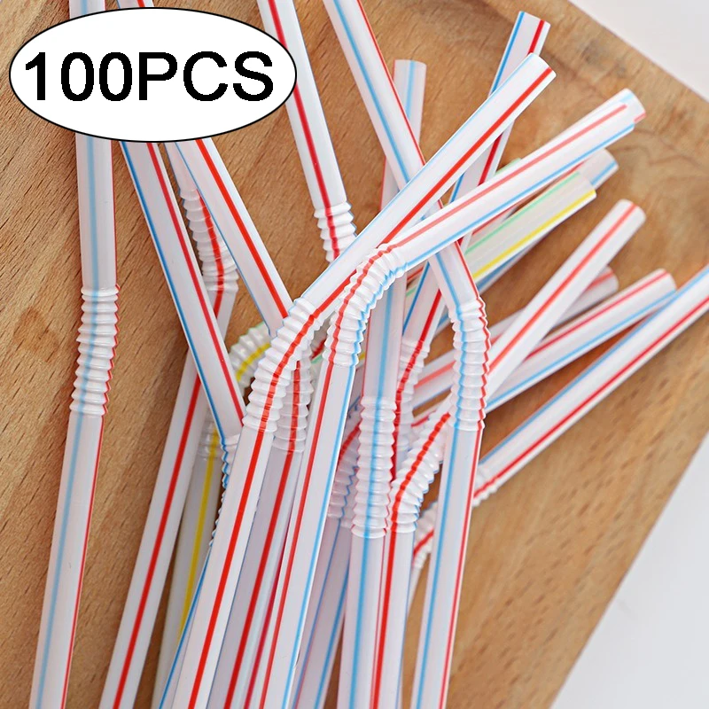 100Pcs Colorful Disposable Plastic Curved Drinking Straws Reusable Straw 21cm Wedding Party Bar Drink Accessories Birthday