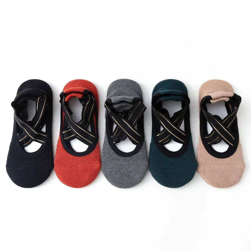Non-slip Yoga Women Ankle Socks Summer Breathable Cross Back Cotton Underwear Dance Pilates Home Fitness Sports Floor Socks