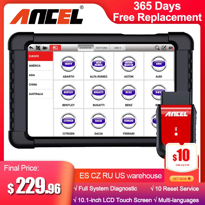 Ancel X6 OBD2 Scanner Professional ABS Airbag Oil EPB DPF Reset OBD 2