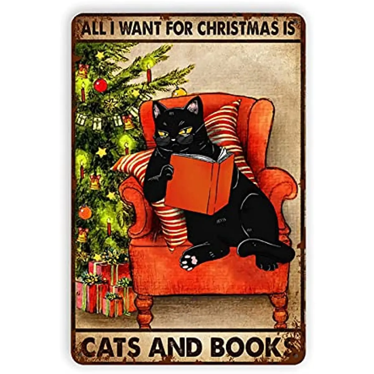 

Черная кошка все, что я хочу для рождественских кошек и книг, металлические жестяные знаки, винтажный Настенный декор, ретро-арт, жестяной знак, забавный постер для бара