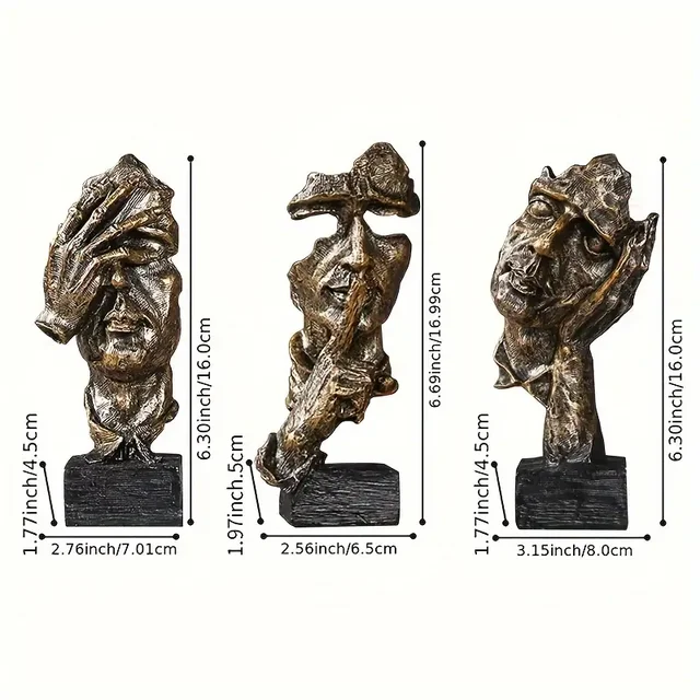 Statue d'Art Abstrait Moderne en Résine, Sculpture de Maison, Le Silence est localité, Ne Peut Pas Entendre, Ne Peut Pas Voir, Ne Pas Parler 2