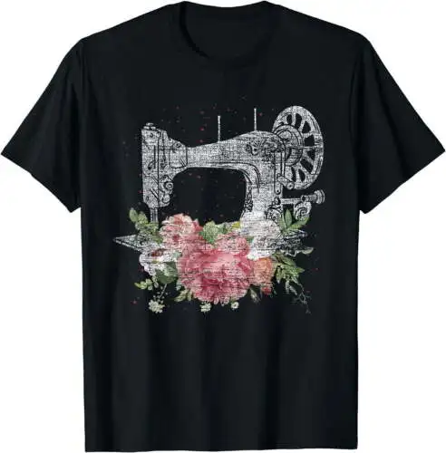 

Vintage Sewing Machine Craft Quilting Sewer Flowers Sewing T-Shirt Black X-Large
