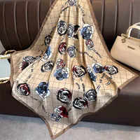 Women Fashion 90*90cm Print Silk Scarf Female Square Scarves Headband Foulard Ribbon Wraps Hairband Neckerchief Shawls Bandanna 4