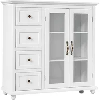 Buffet Sideboard, Wood Storage Cabinet, Console Table with 4 Drawers, 2-Door Credenza, Living Room Dining Room Furniture 1