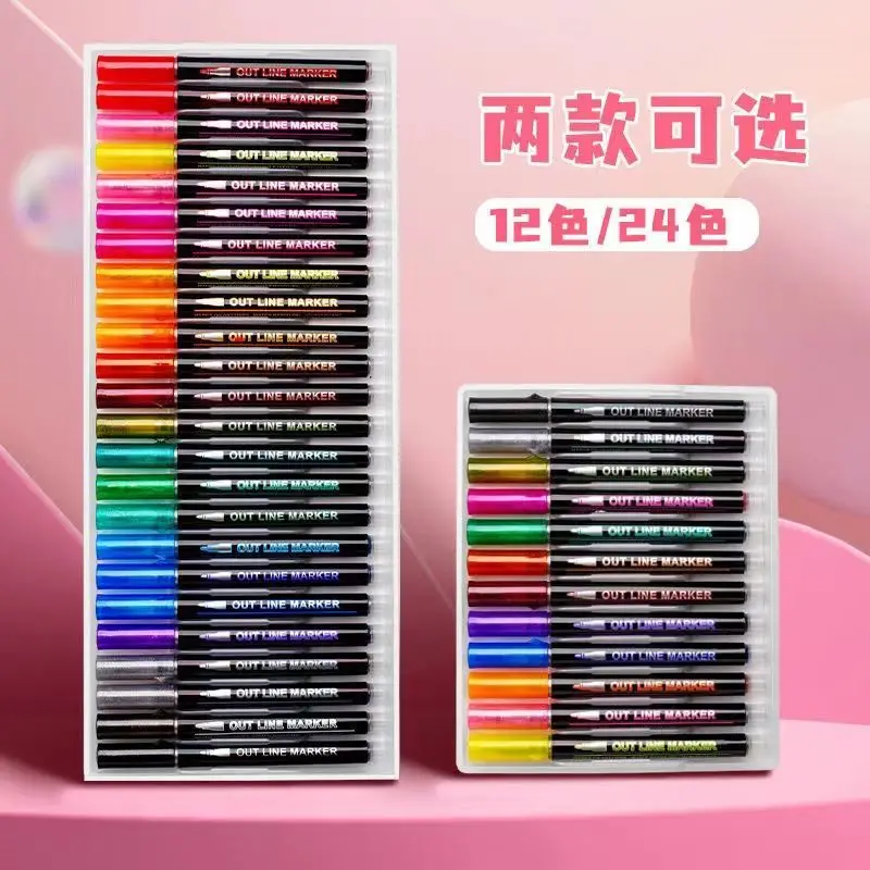 

highlighter pen set diy double line pen outline pen glitter chalk marker pen color cute hand account pen kawaii stationery