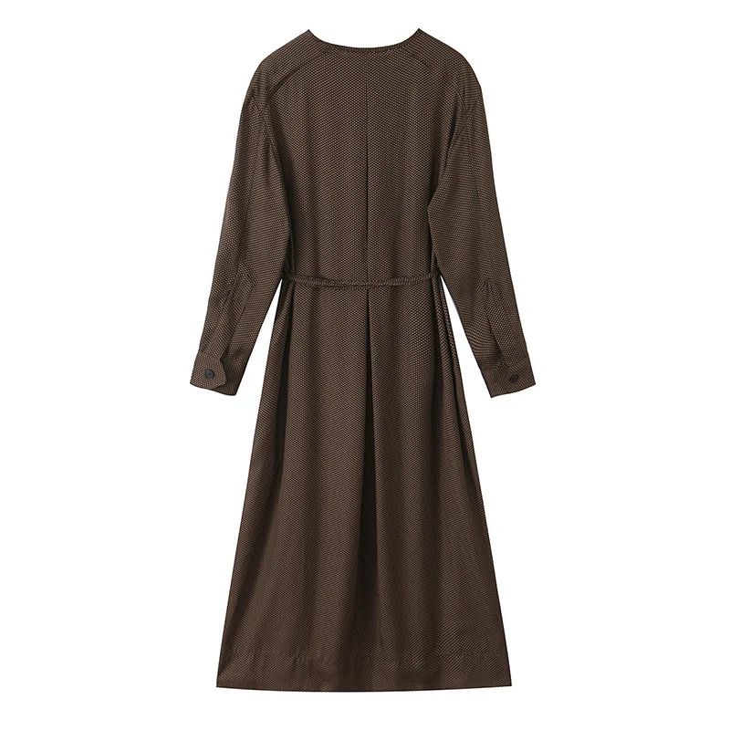 Woman Elegant Long Dress 2025 New Fashion Long Sleeve With Belt Women's Party Dresses Chic Polka Dot Printed Casual Midi Dress