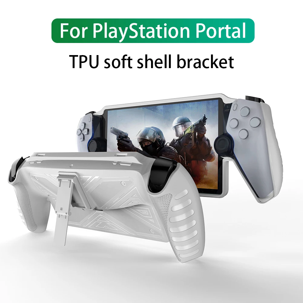 Funda protectora de TPU a prueba de golpes con soporte para Playstation  Portal (blanco)