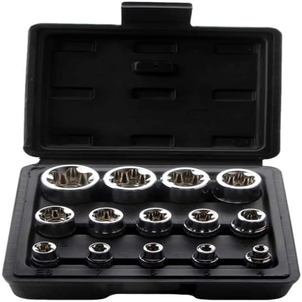 

Набор гнезд звездочек E-Torx, 14 шт., 3/8 дюйма, 1/2 дюйма, 1/4 дюйма