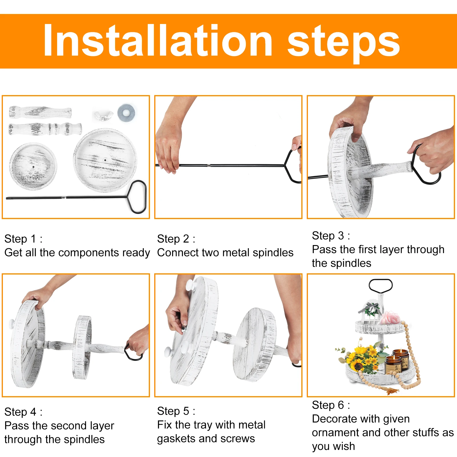 Fall Tiered Tray 2-Tier Wood Tiered Tray Decor Farmhouse Tiered Tray with Metal Handle Detachable Tiered Serving Tiered Tray
