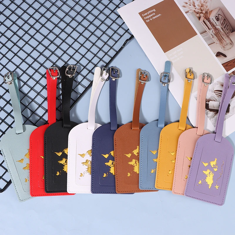 

Women Men PU Leather Map Luggage Tag Suitcase Identifier Label Baggage Boarding Bag Tag Name ID Address Holder Travel Accessorie