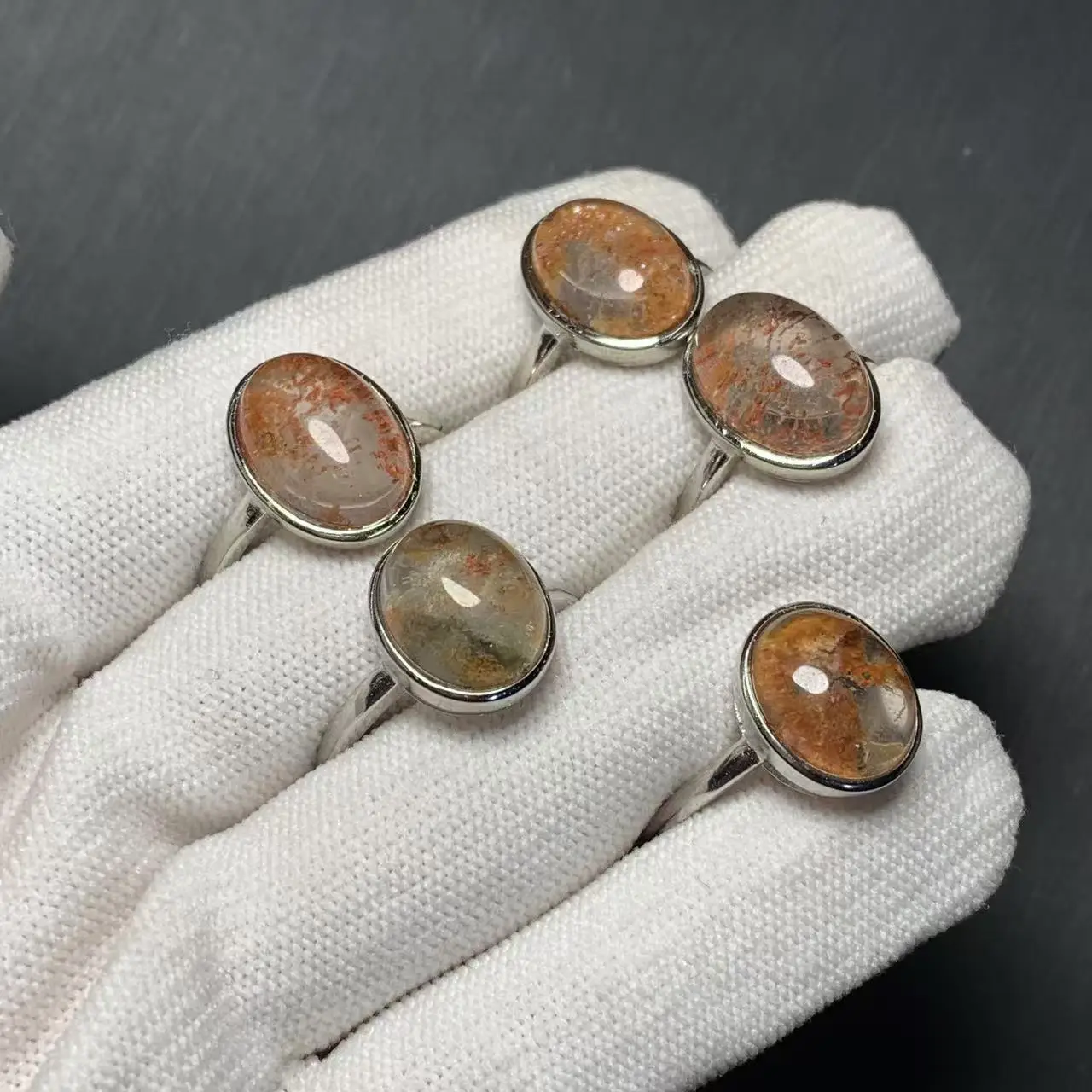 Natural Ghost Crystal Ring Stone Female Handmade Rings Jewelry for Women Gift Purple Flower